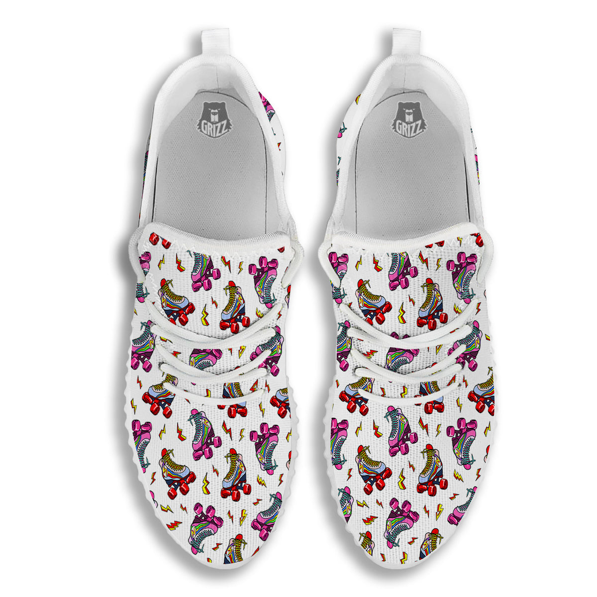 Roller Skates Lightning Print Pattern White Walking Shoes-grizzshop