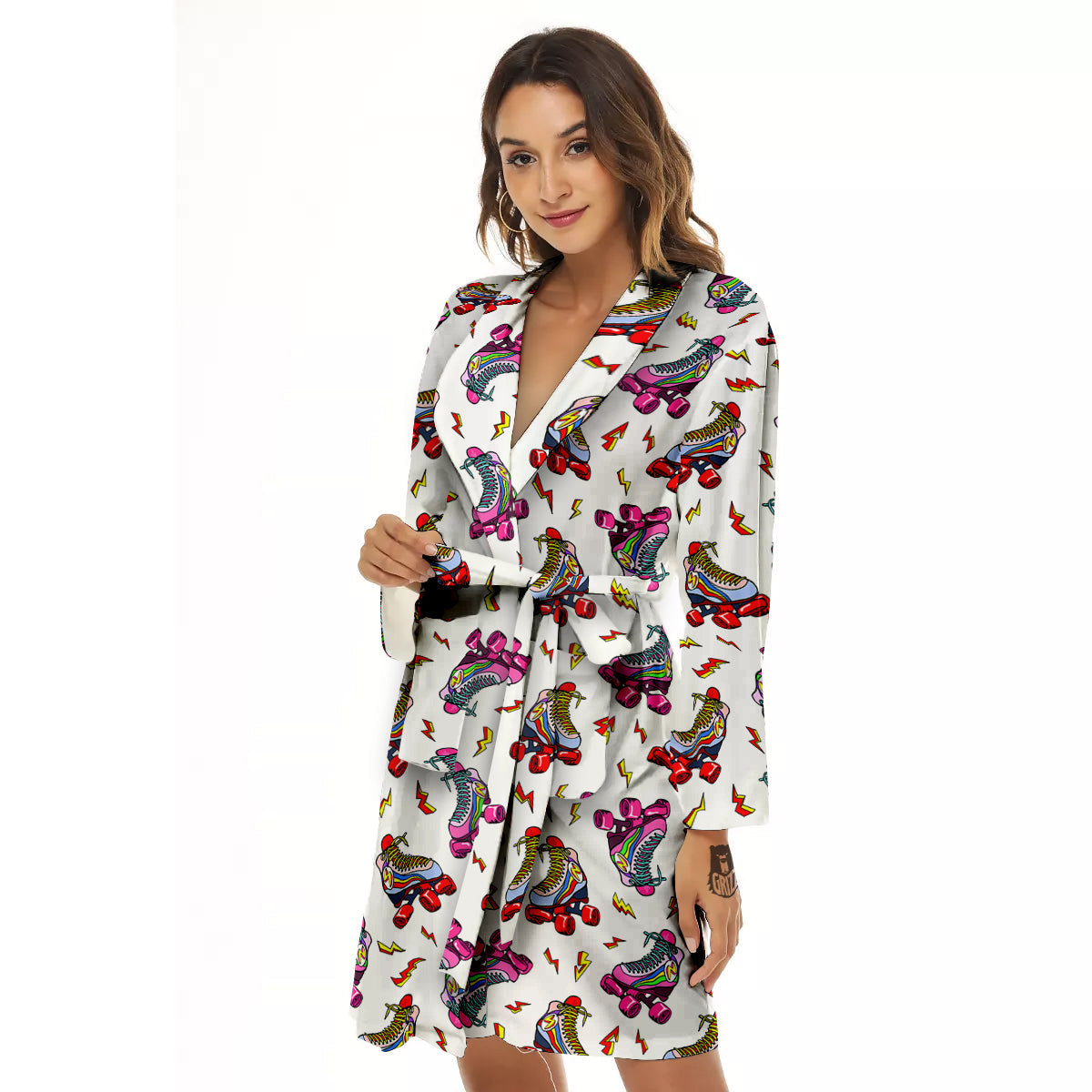 Roller Skates Lightning Print Pattern Women's Robe-grizzshop