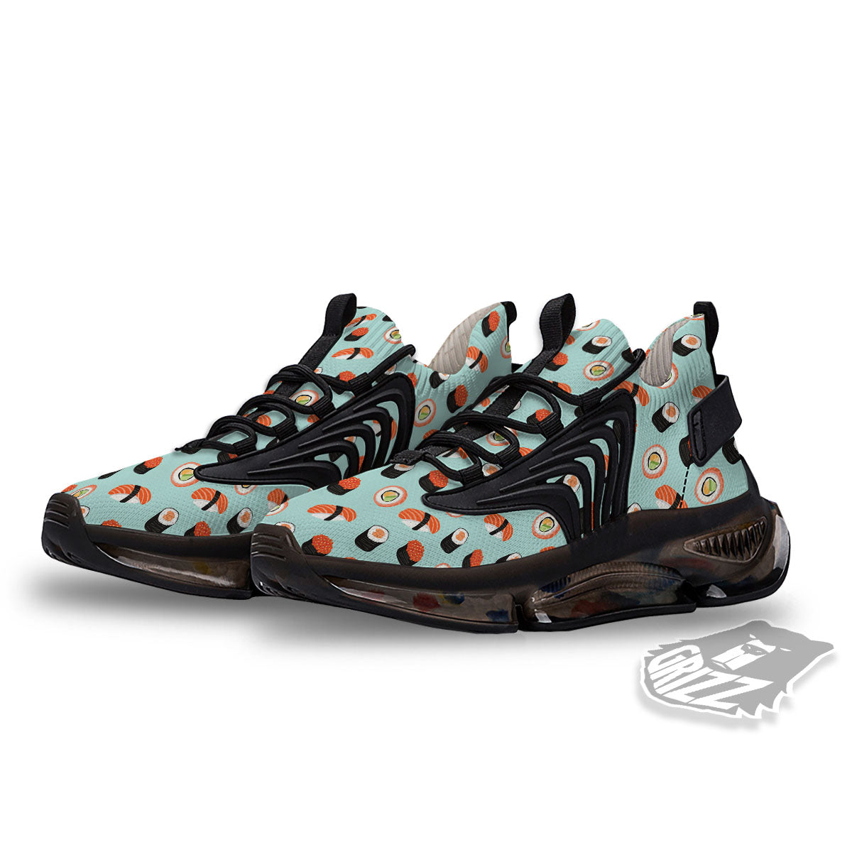 Rolls And Japanese Sushi Print Pattern Black Gym Shoes-grizzshop