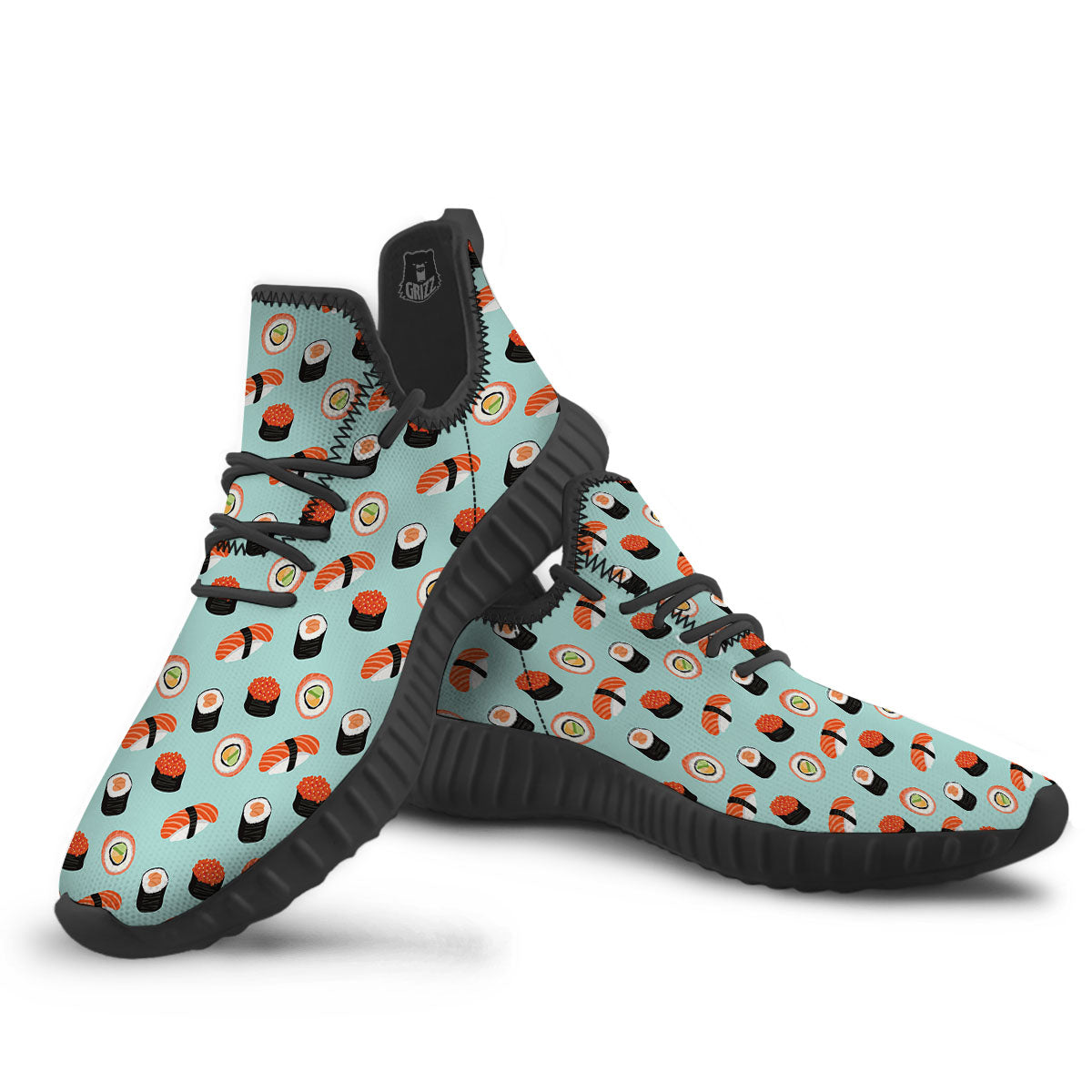Rolls And Japanese Sushi Print Pattern Black Walking Shoes-grizzshop