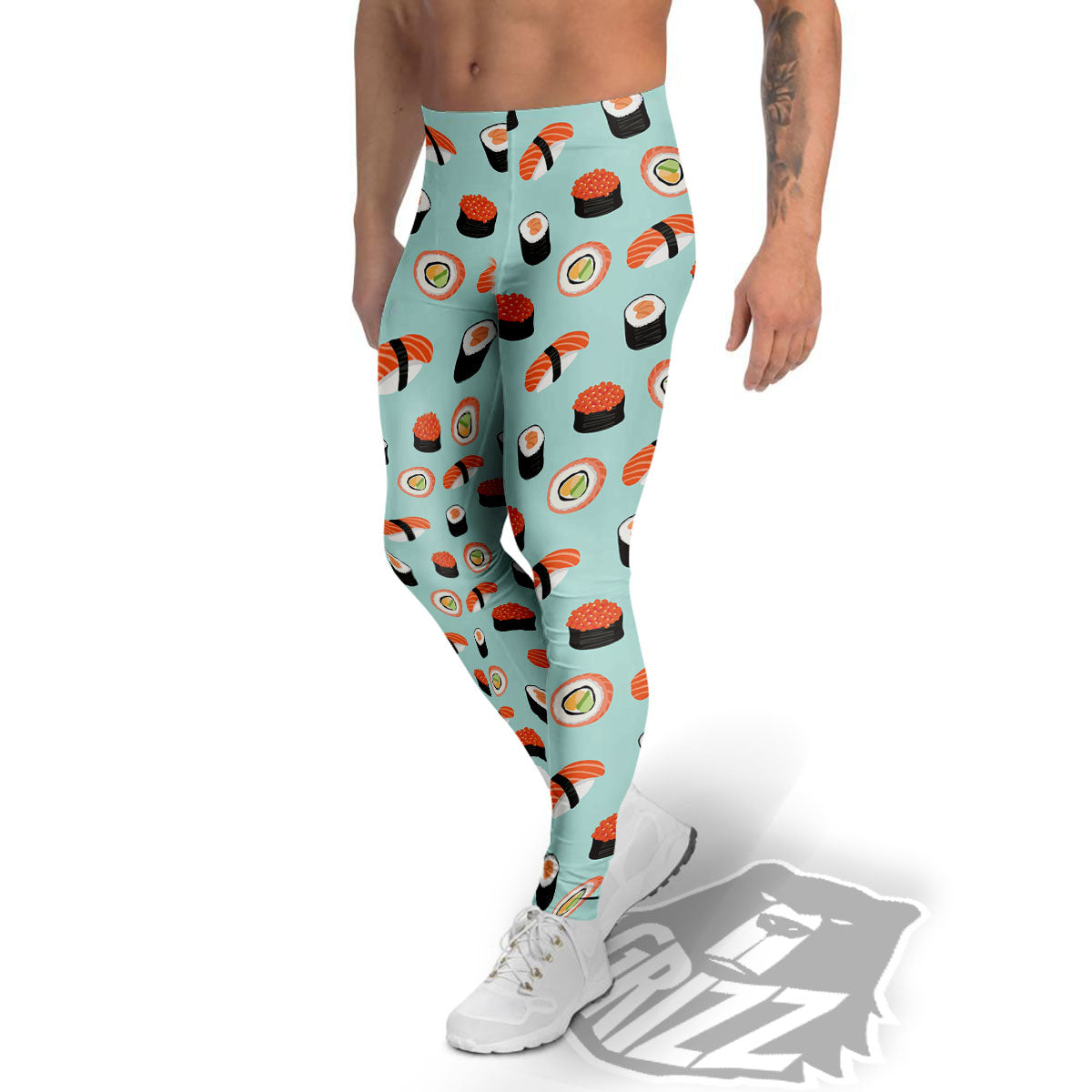 Rolls And Japanese Sushi Print Pattern Men's Leggings-grizzshop