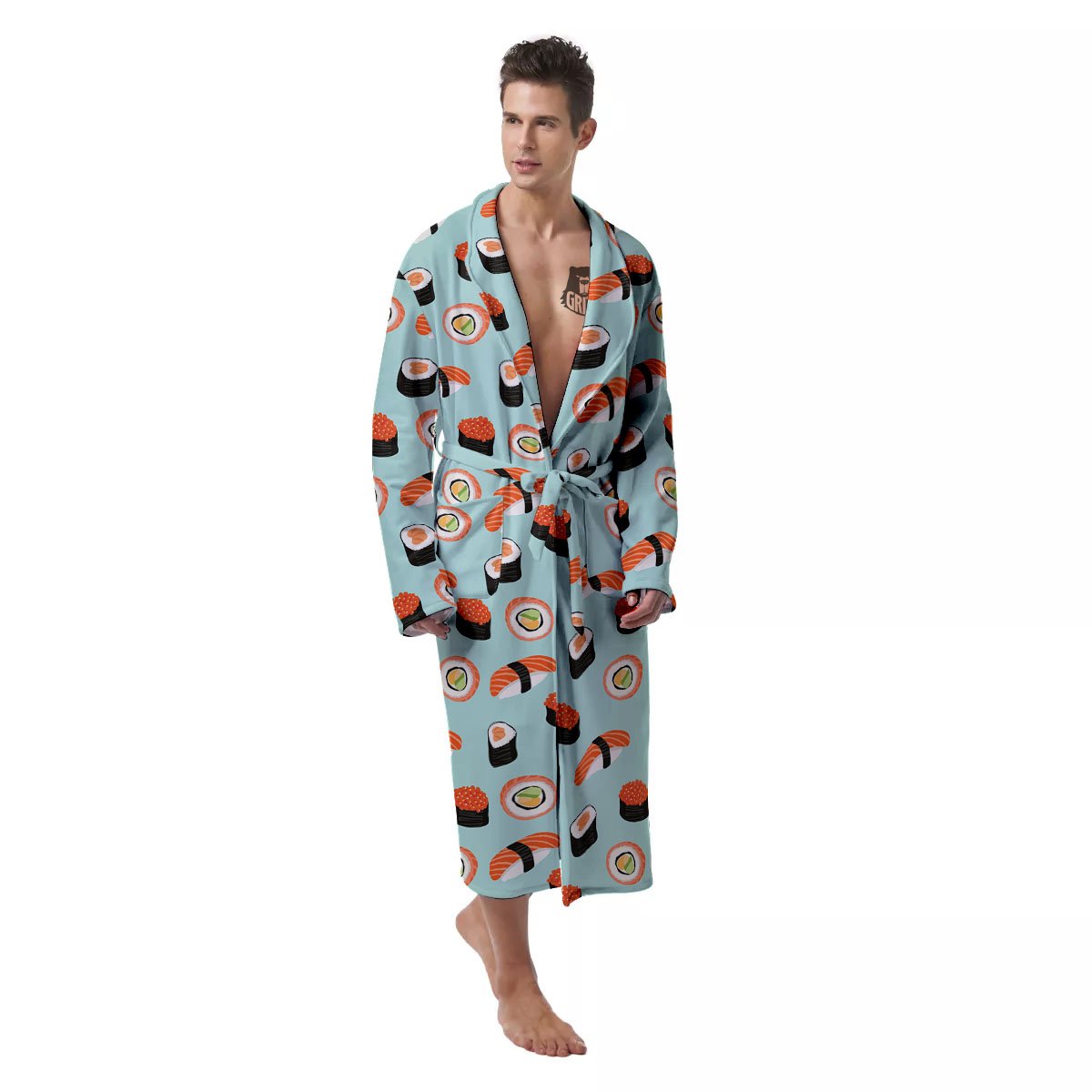 Rolls And Japanese Sushi Print Pattern Men's Robe-grizzshop