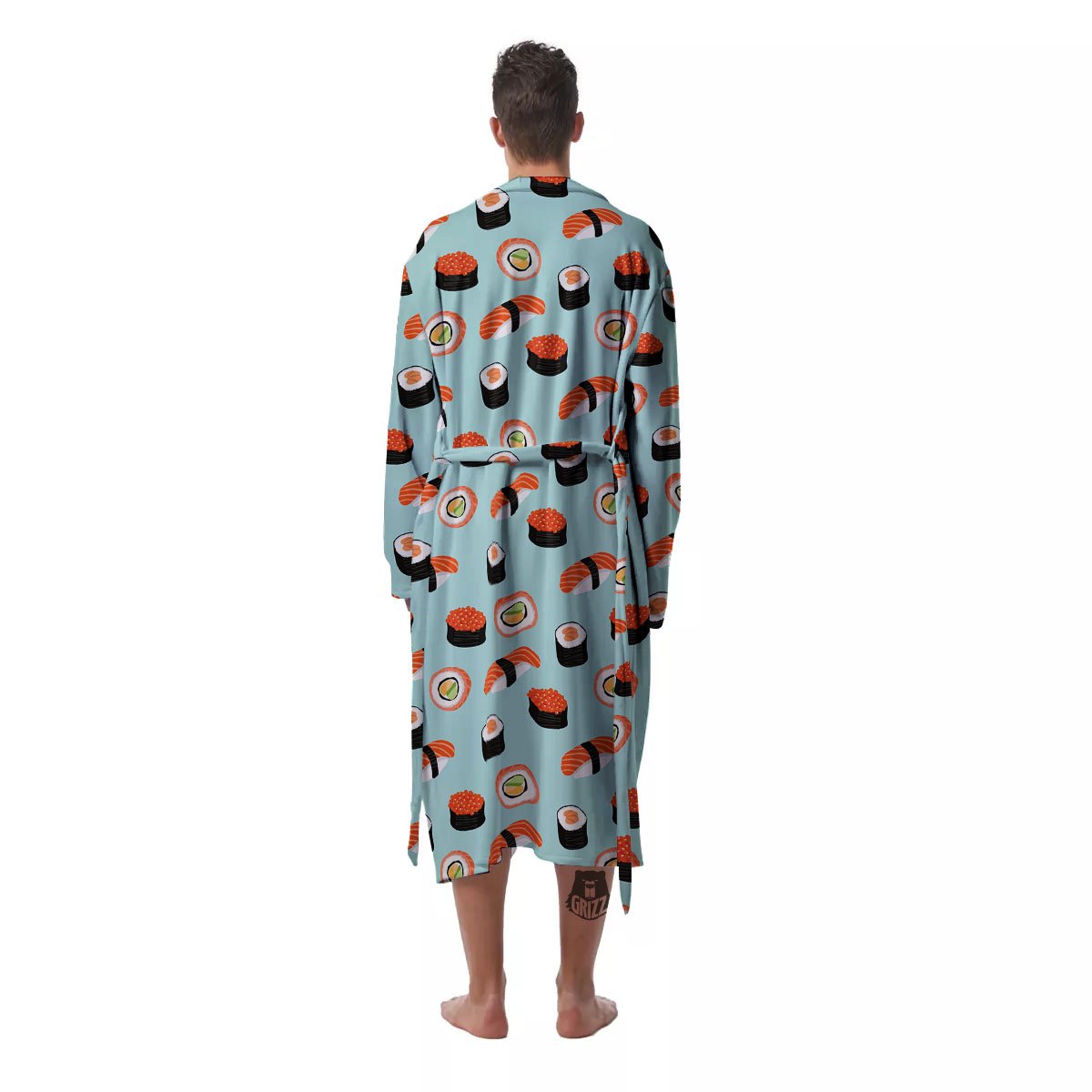 Rolls And Japanese Sushi Print Pattern Men's Robe-grizzshop