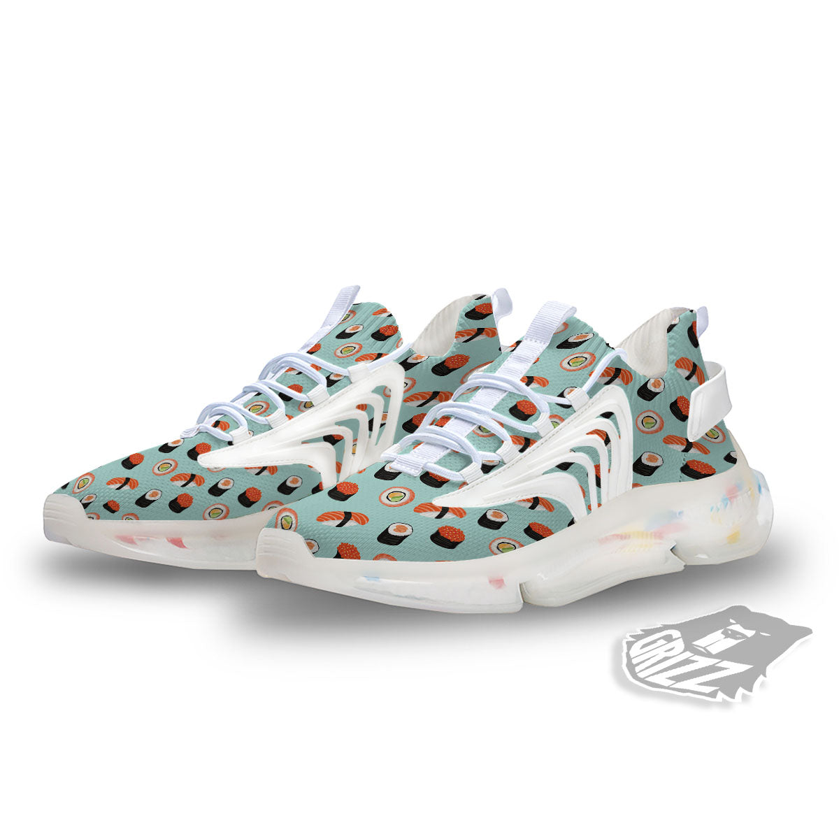 Rolls And Japanese Sushi Print Pattern White Gym Shoes-grizzshop
