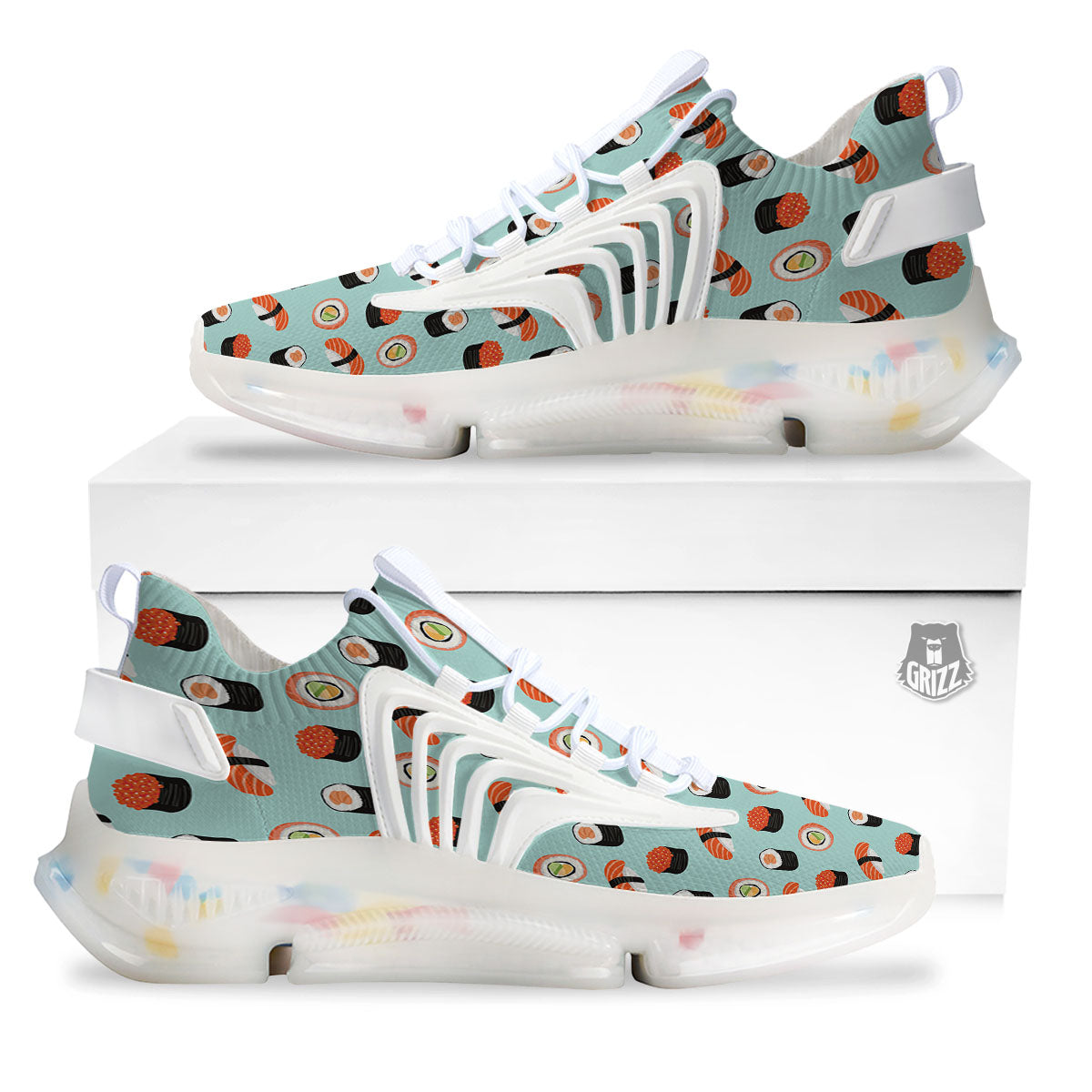 Rolls And Japanese Sushi Print Pattern White Gym Shoes-grizzshop