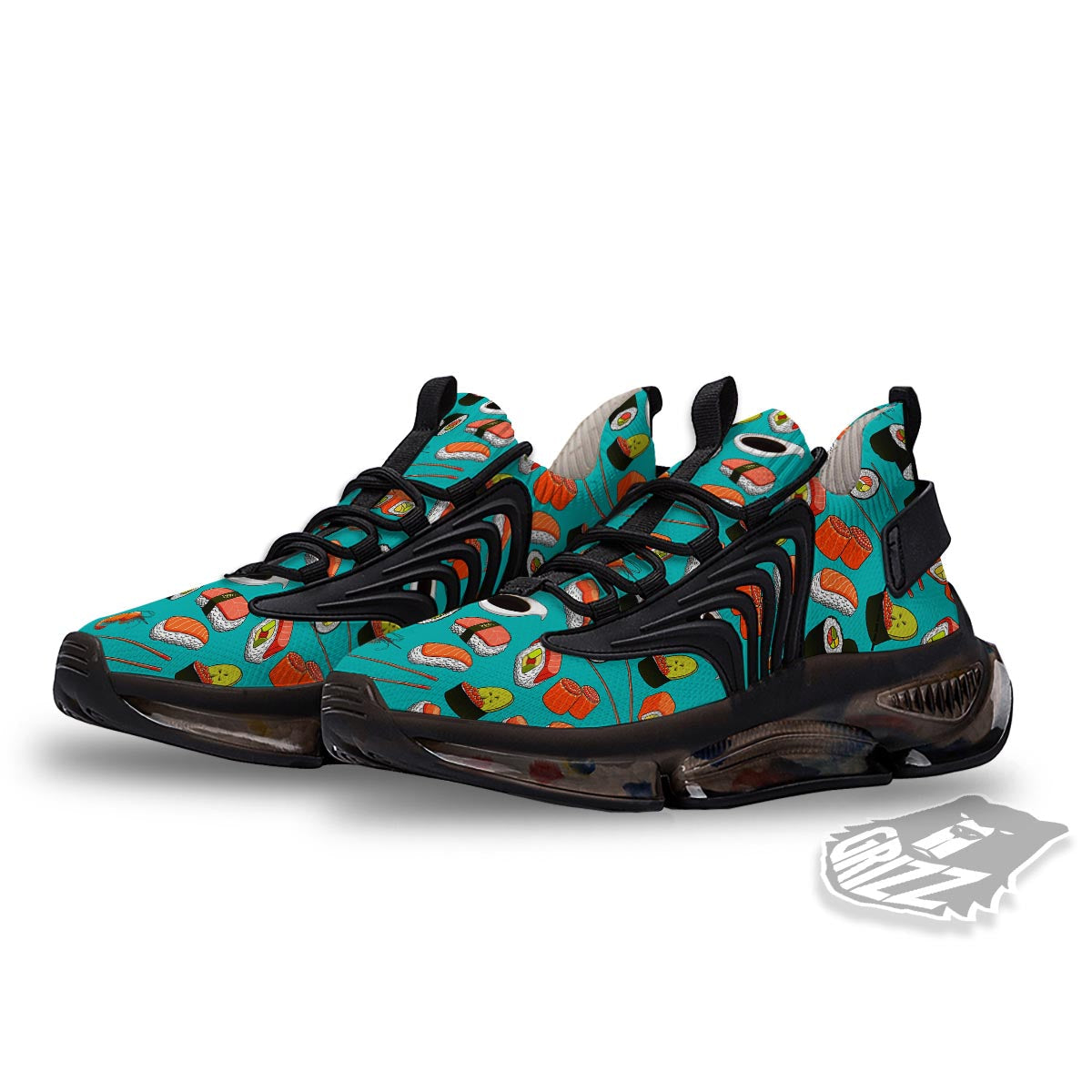 Rolls And Salmon Sushi Print Pattern Black Gym Shoes-grizzshop
