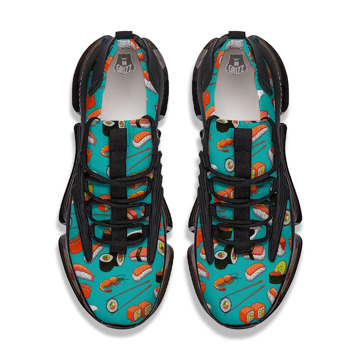 Rolls And Salmon Sushi Print Pattern Black Gym Shoes-grizzshop