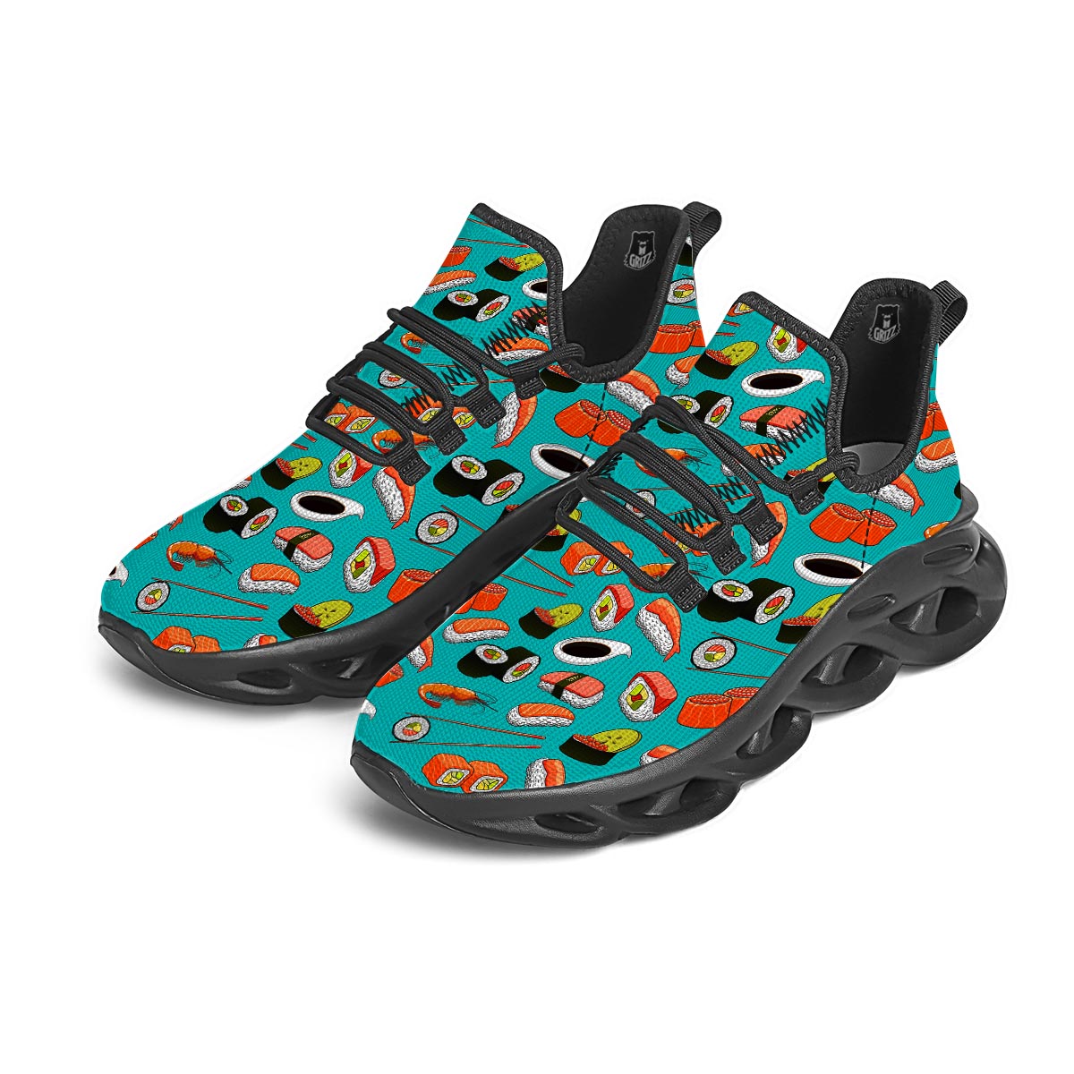 Rolls And Salmon Sushi Print Pattern Black Running Shoes-grizzshop