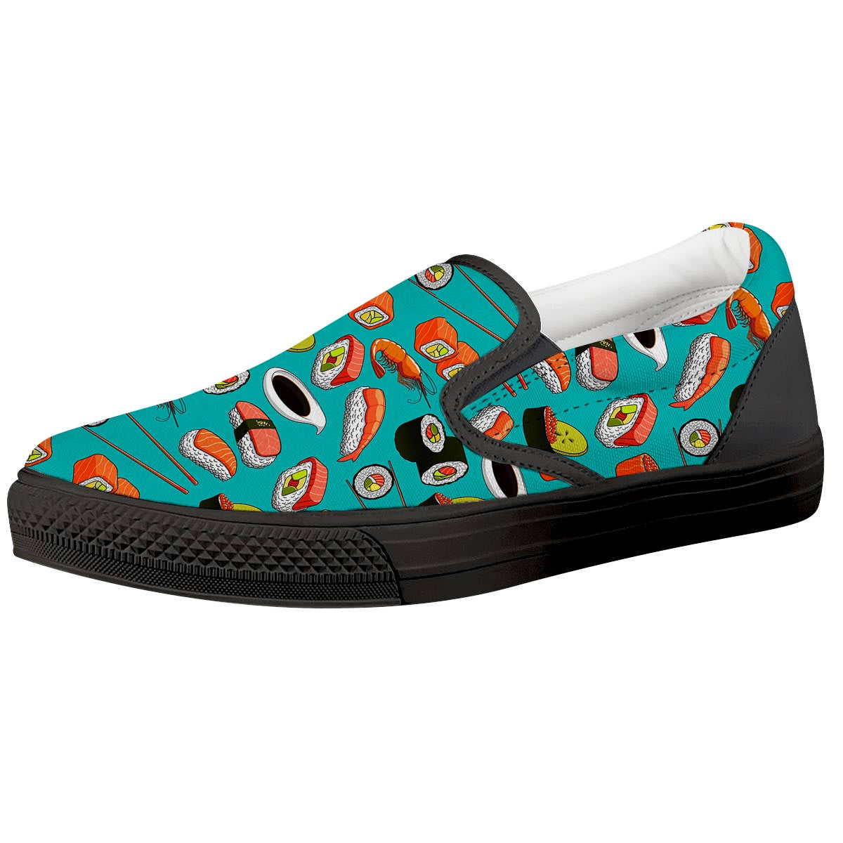 Rolls And Salmon Sushi Print Pattern Black Slip On Shoes-grizzshop