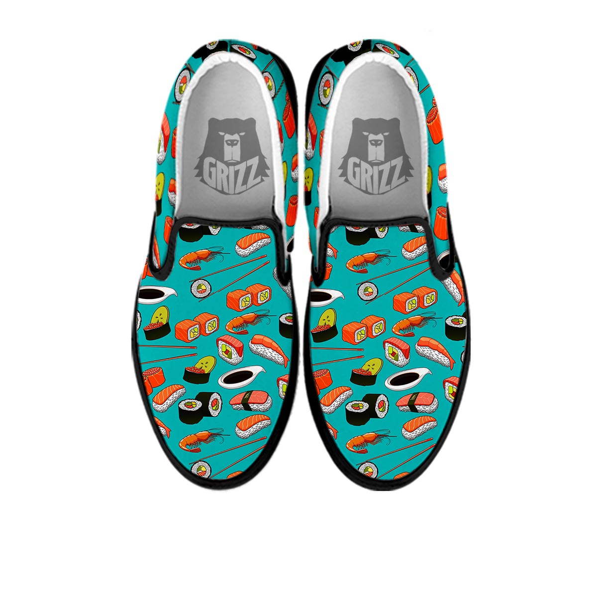 Rolls And Salmon Sushi Print Pattern Black Slip On Shoes-grizzshop
