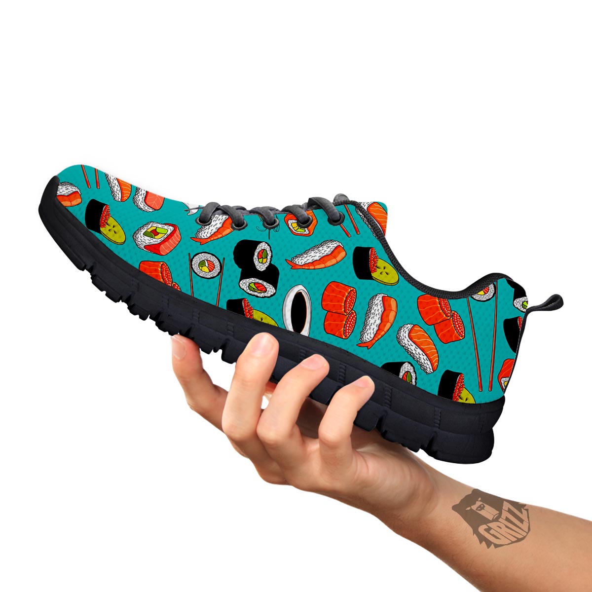 Rolls And Salmon Sushi Print Pattern Black Sneaker-grizzshop