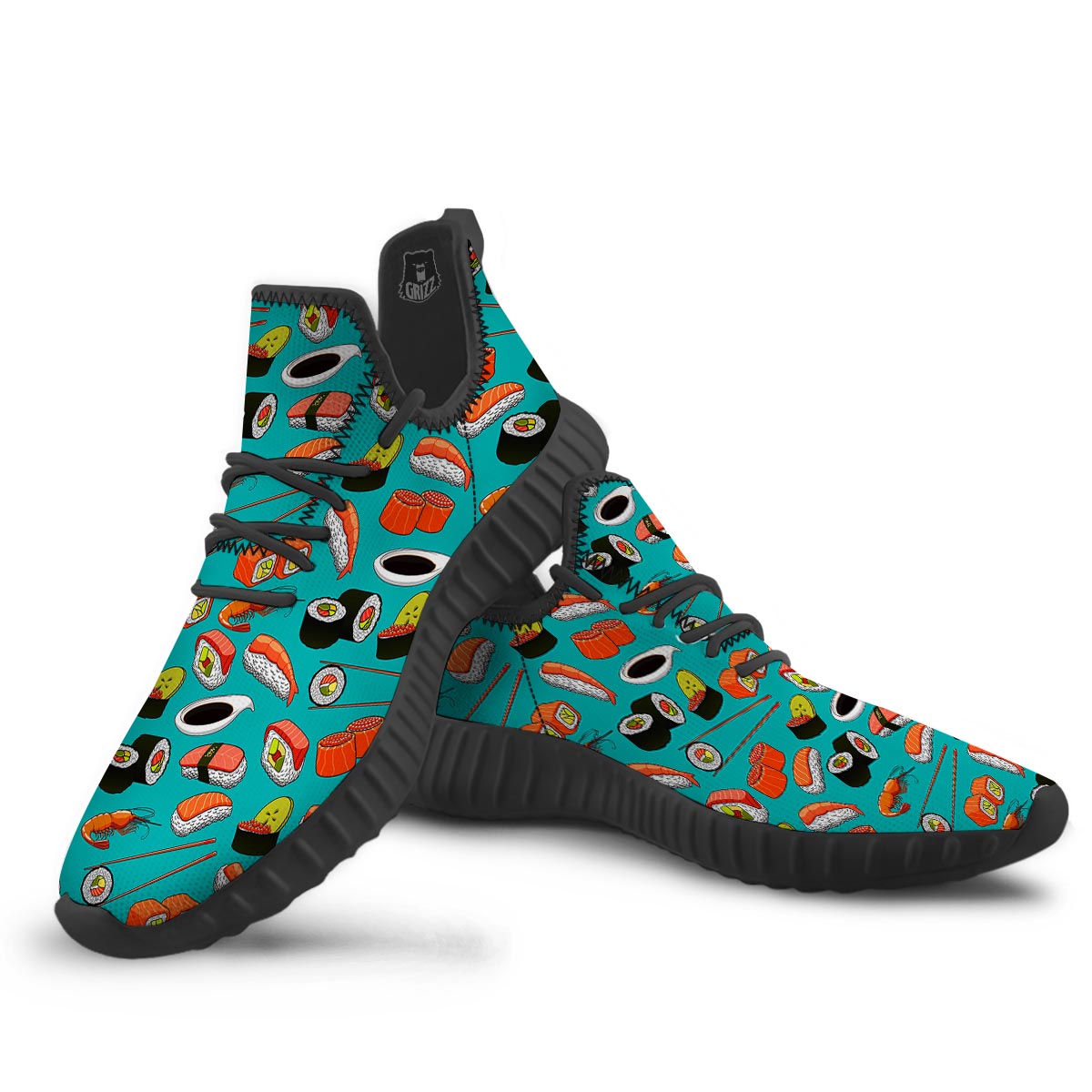 Rolls And Salmon Sushi Print Pattern Black Walking Shoes-grizzshop