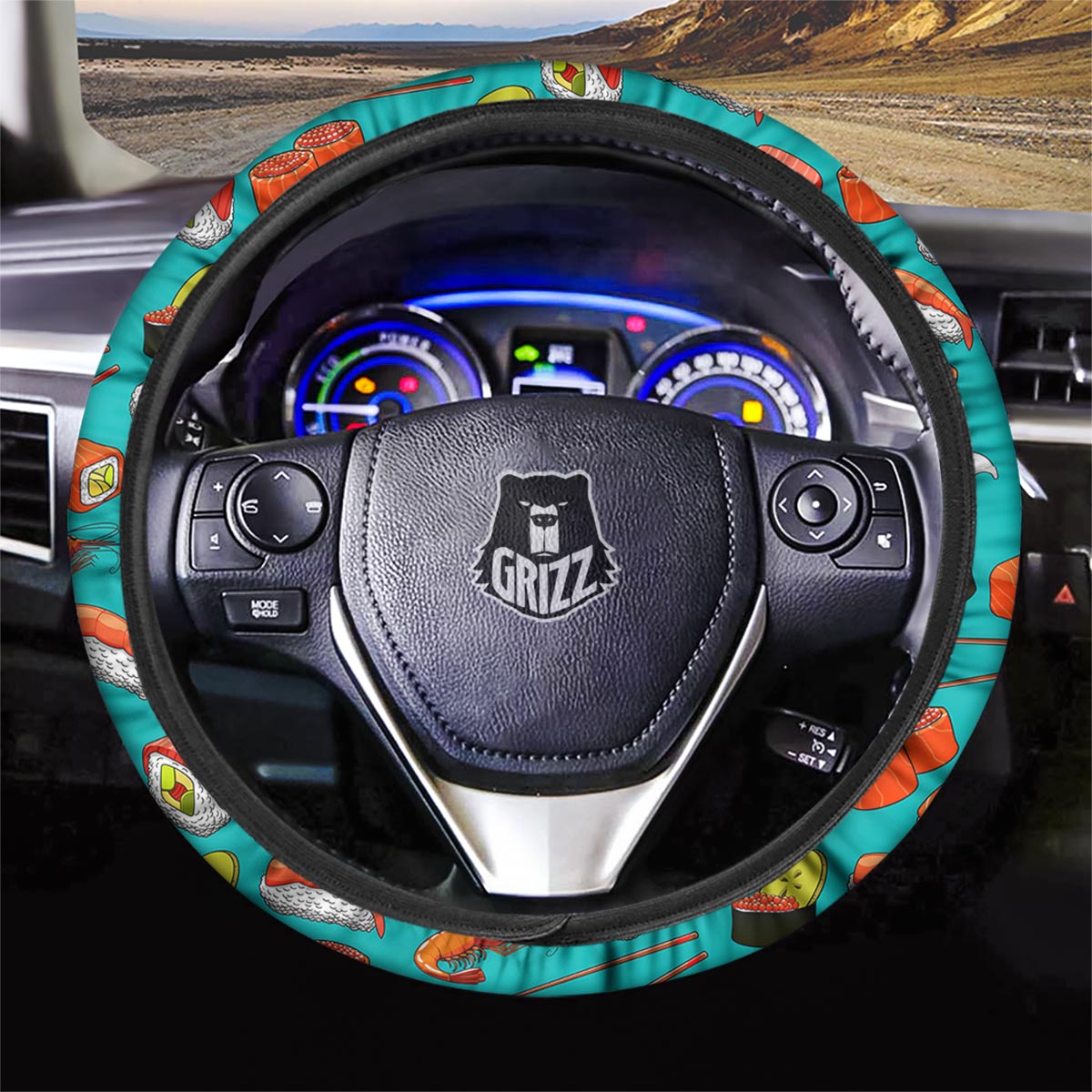 Rolls And Salmon Sushi Print Pattern Car Steering Wheel Cover-grizzshop