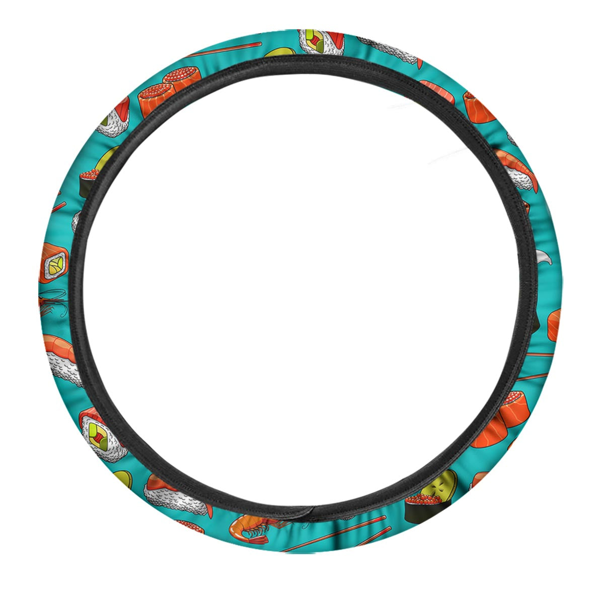 Rolls And Salmon Sushi Print Pattern Car Steering Wheel Cover-grizzshop