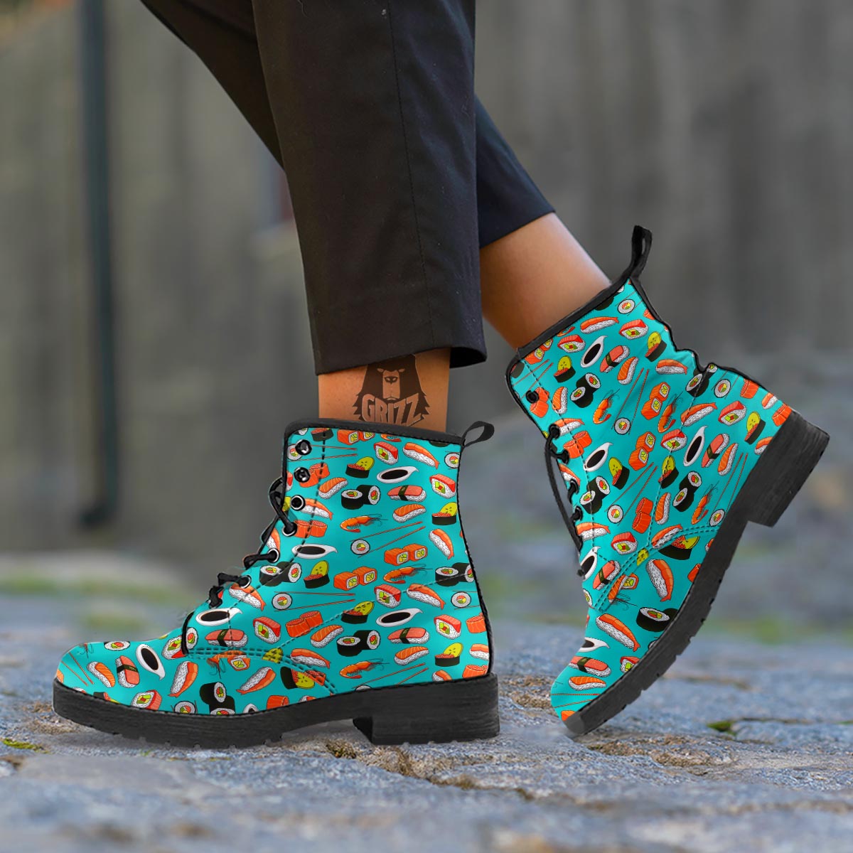 Rolls And Salmon Sushi Print Pattern Leather Boots-grizzshop