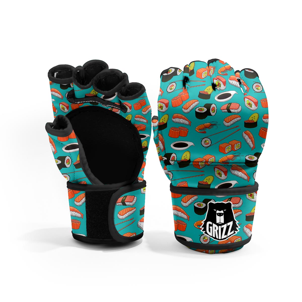 Rolls And Salmon Sushi Print Pattern MMA Gloves-grizzshop