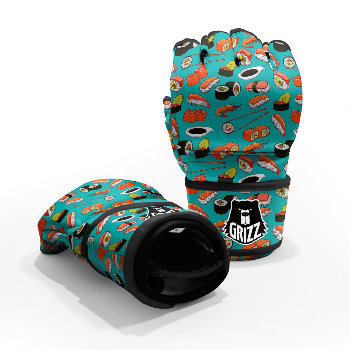 Rolls And Salmon Sushi Print Pattern MMA Gloves-grizzshop
