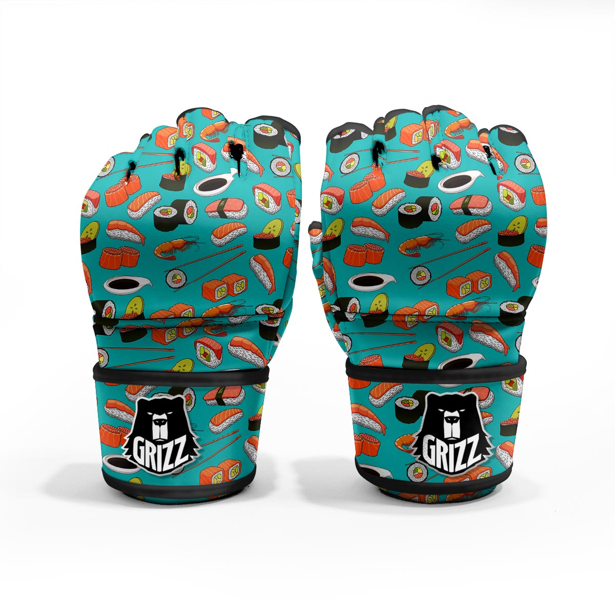 Rolls And Salmon Sushi Print Pattern MMA Gloves-grizzshop