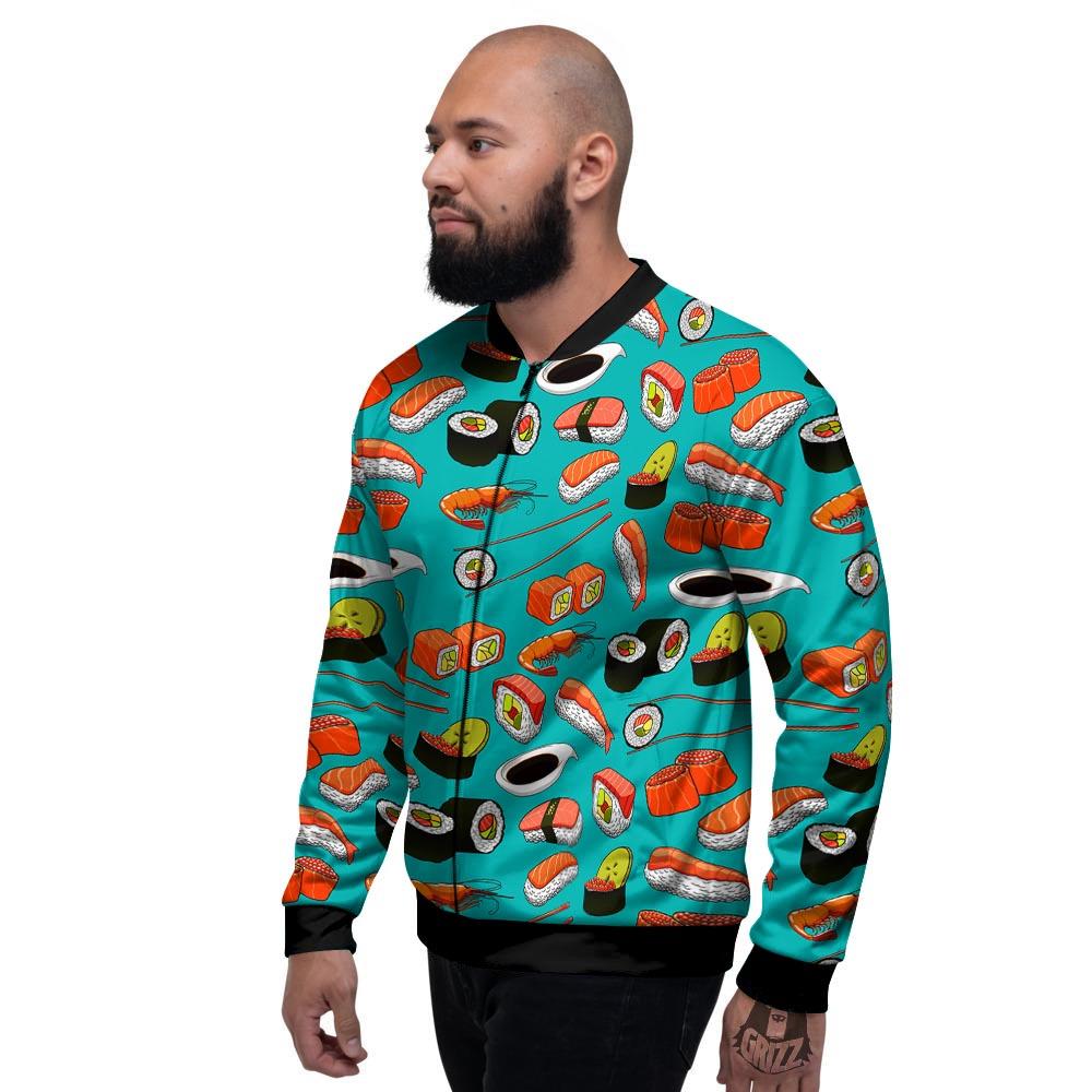 Rolls And Salmon Sushi Print Pattern Men's Bomber Jacket-grizzshop