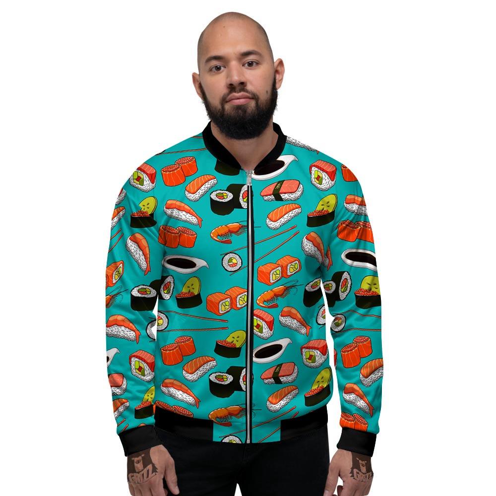 Rolls And Salmon Sushi Print Pattern Men's Bomber Jacket-grizzshop