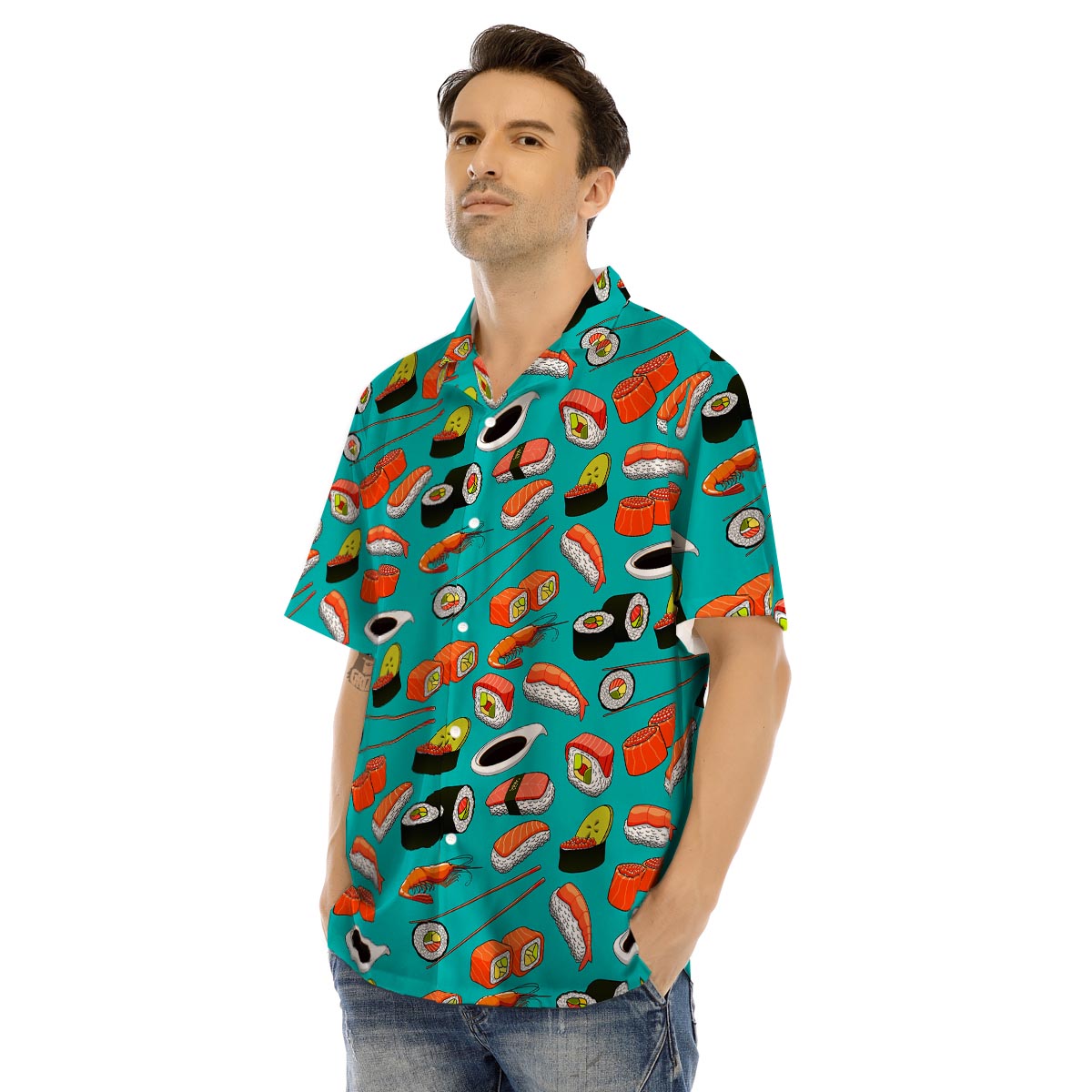 Rolls And Salmon Sushi Print Pattern Men's Hawaiian Shirt-grizzshop