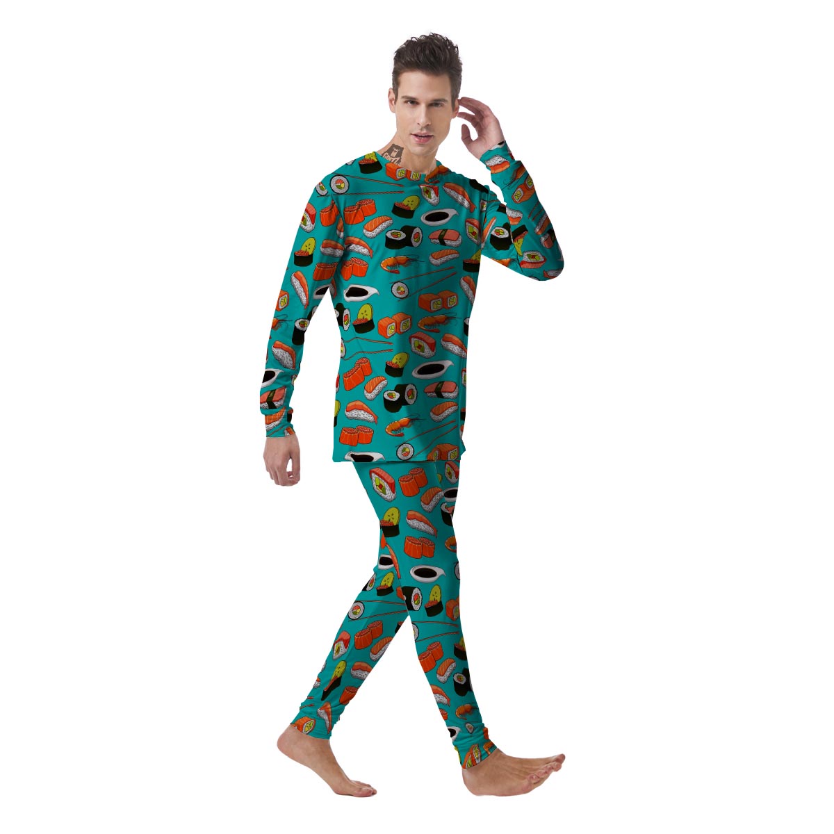 Rolls And Salmon Sushi Print Pattern Men's Pajamas-grizzshop