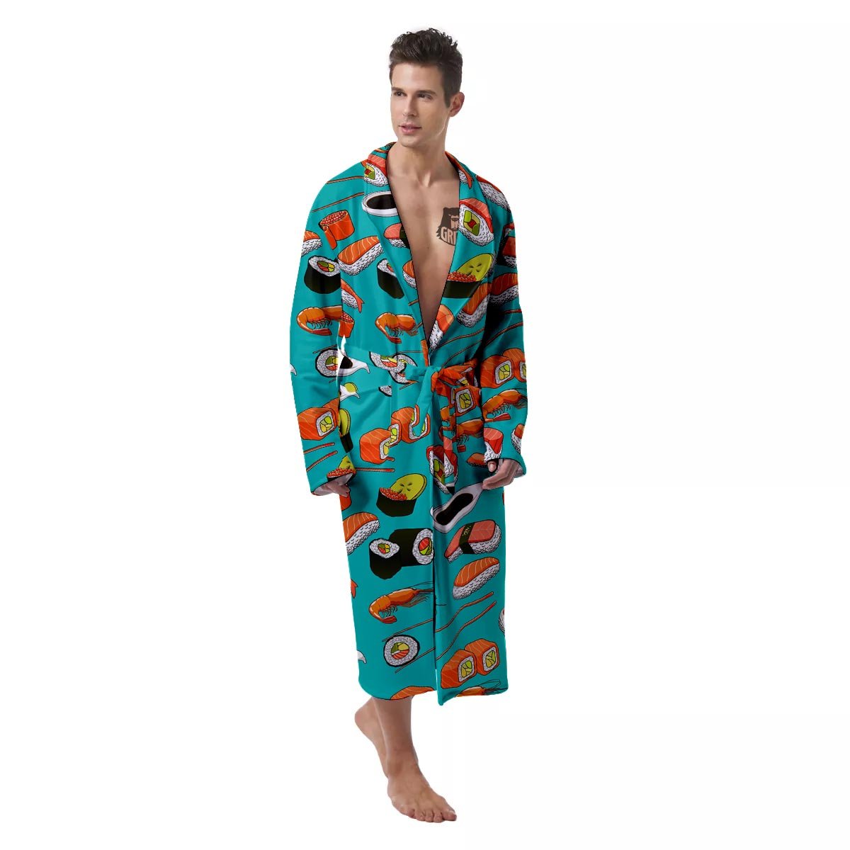 Rolls And Salmon Sushi Print Pattern Men's Robe-grizzshop