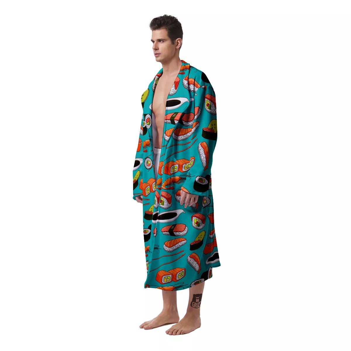 Rolls And Salmon Sushi Print Pattern Men's Robe-grizzshop