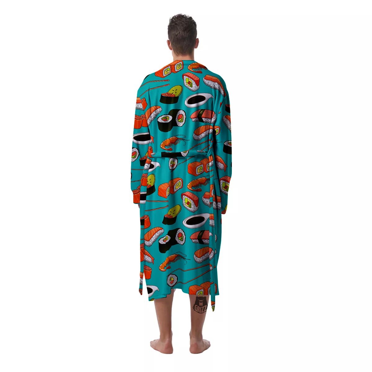 Rolls And Salmon Sushi Print Pattern Men's Robe-grizzshop