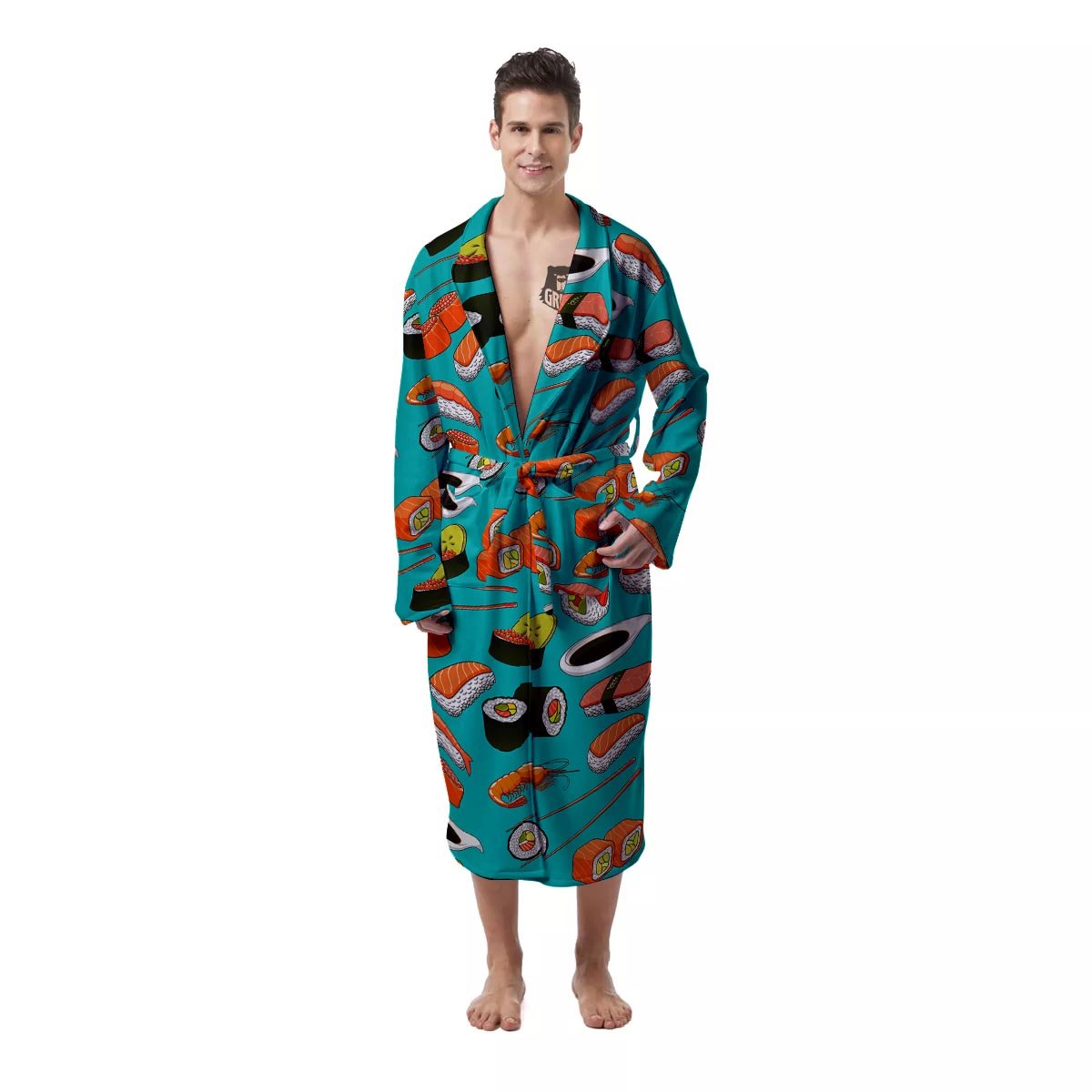 Rolls And Salmon Sushi Print Pattern Men's Robe-grizzshop