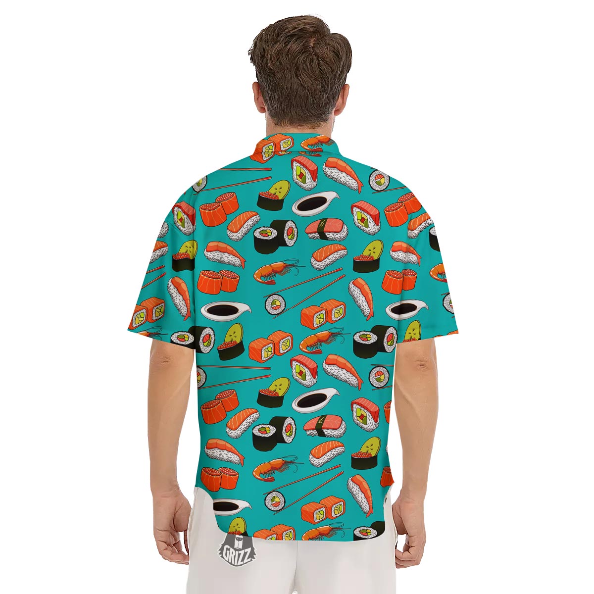 Rolls And Salmon Sushi Print Pattern Men's Short Sleeve Shirts-grizzshop
