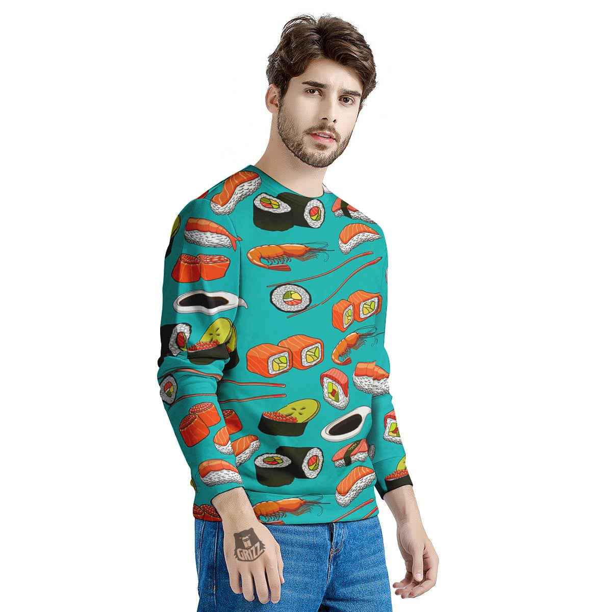 Rolls And Salmon Sushi Print Pattern Men's Sweatshirt-grizzshop