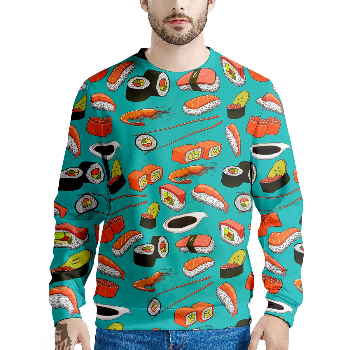 Rolls And Salmon Sushi Print Pattern Men's Sweatshirt-grizzshop