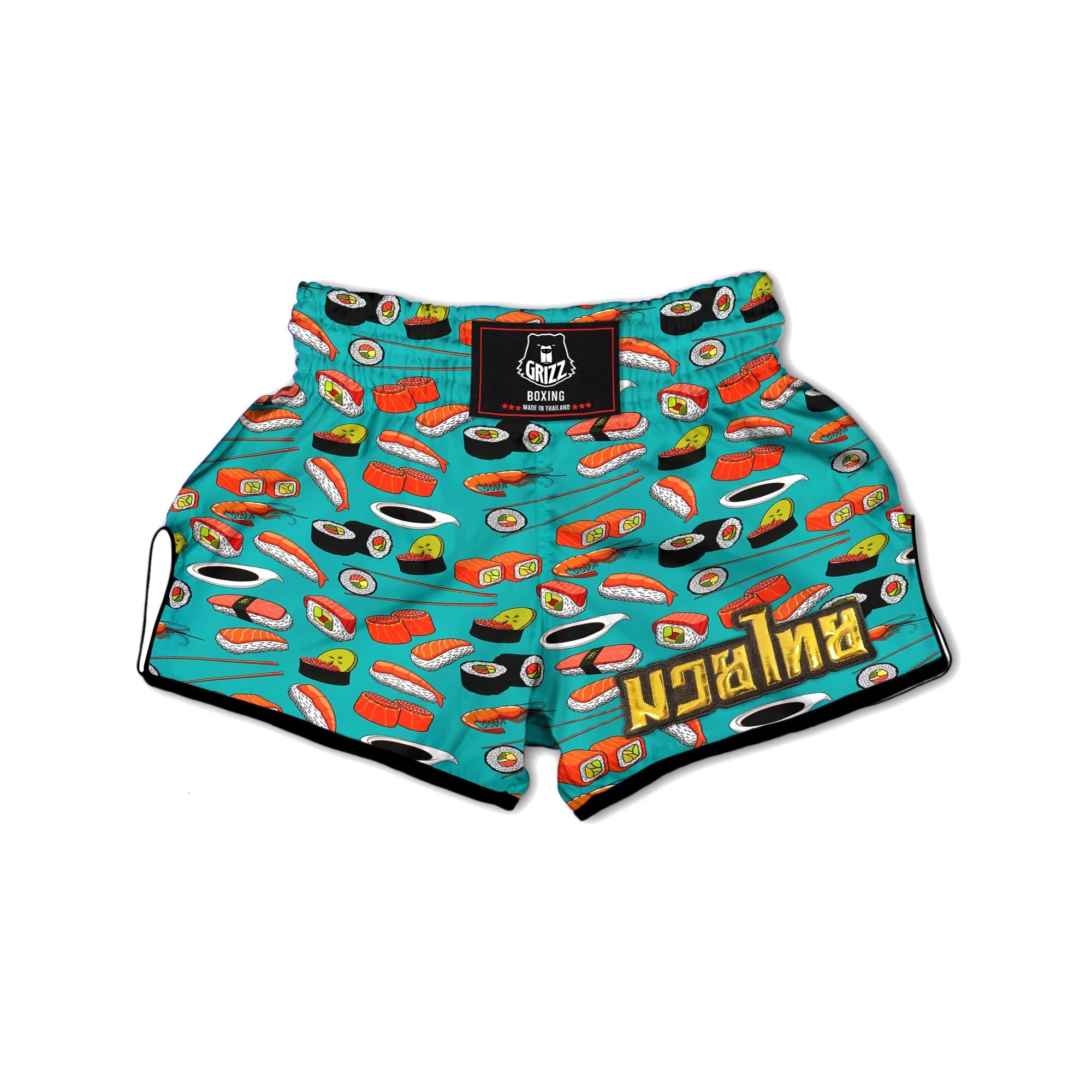 Rolls And Salmon Sushi Print Pattern Muay Thai Boxing Shorts-grizzshop