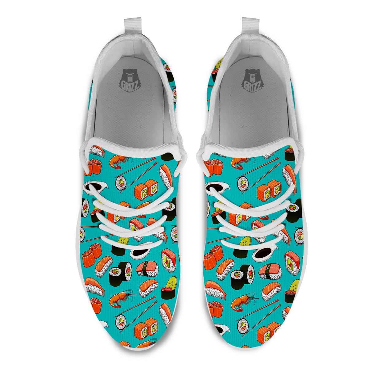 Rolls And Salmon Sushi Print Pattern White Athletic Shoes-grizzshop