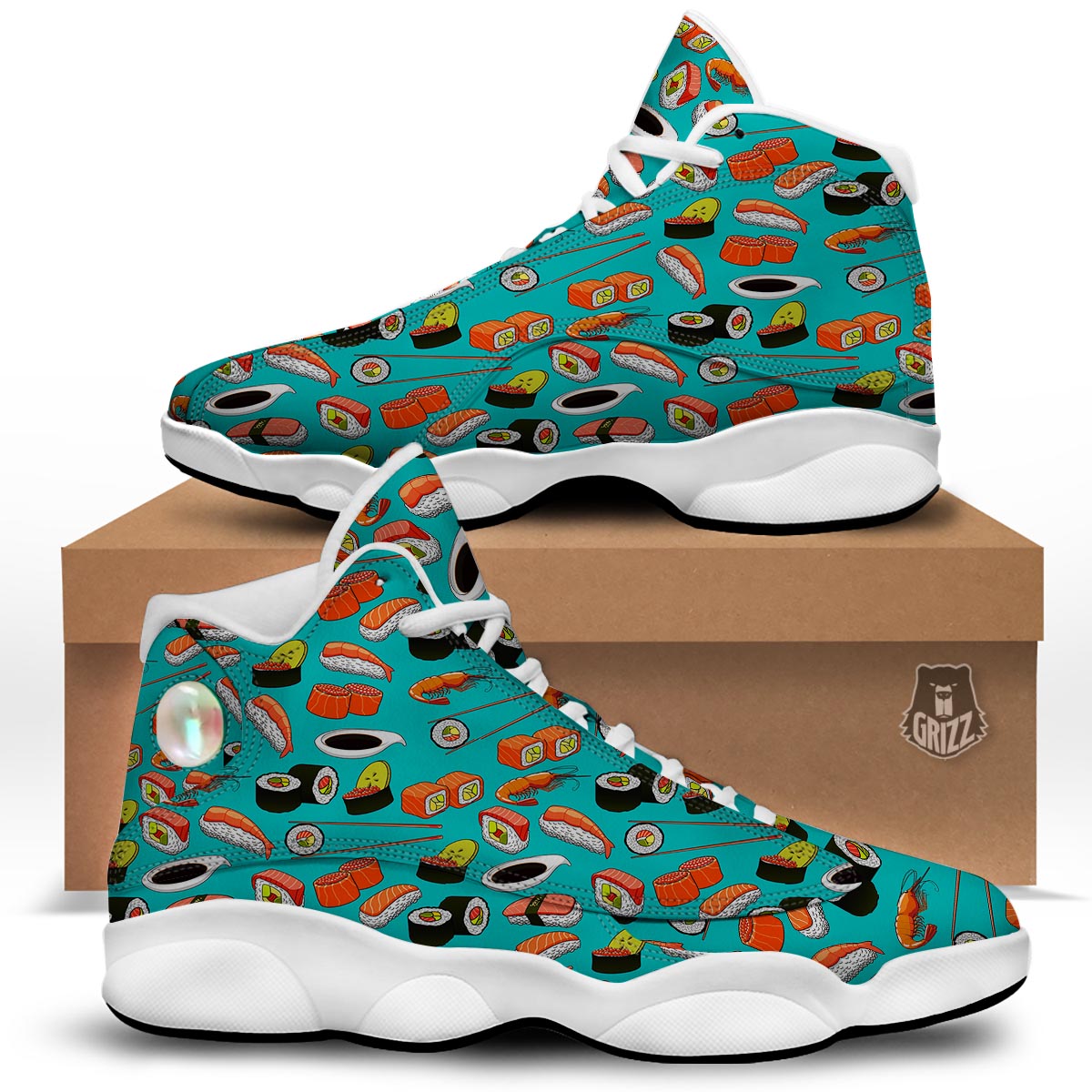 Rolls And Salmon Sushi Print Pattern White Basketball Shoes-grizzshop