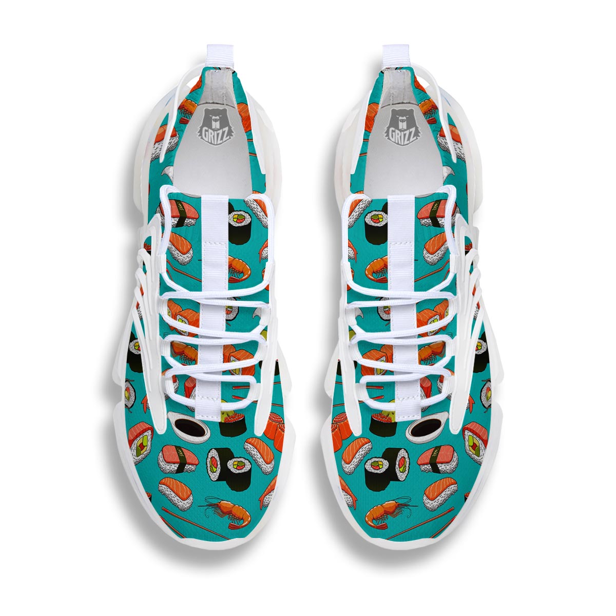 Rolls And Salmon Sushi Print Pattern White Gym Shoes-grizzshop