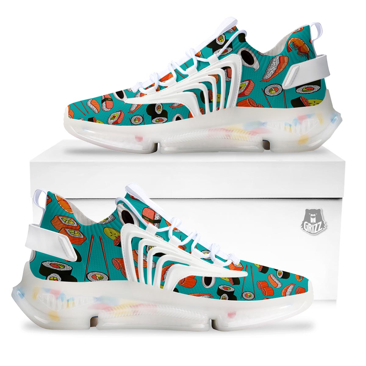 Rolls And Salmon Sushi Print Pattern White Gym Shoes-grizzshop