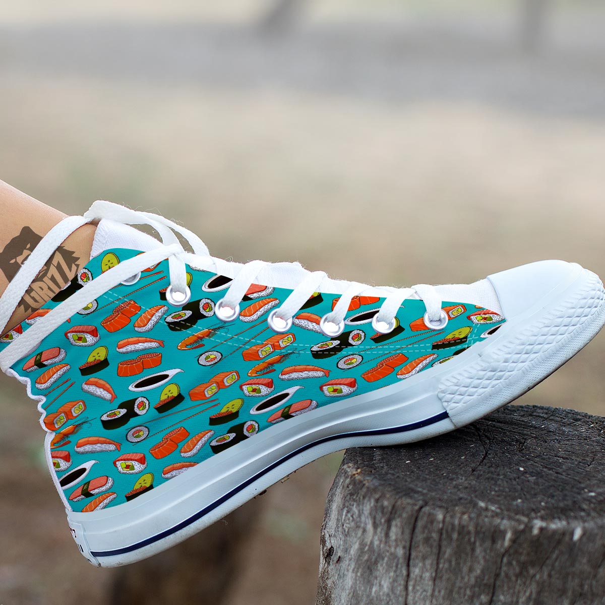 Rolls And Salmon Sushi Print Pattern White High Top Shoes-grizzshop
