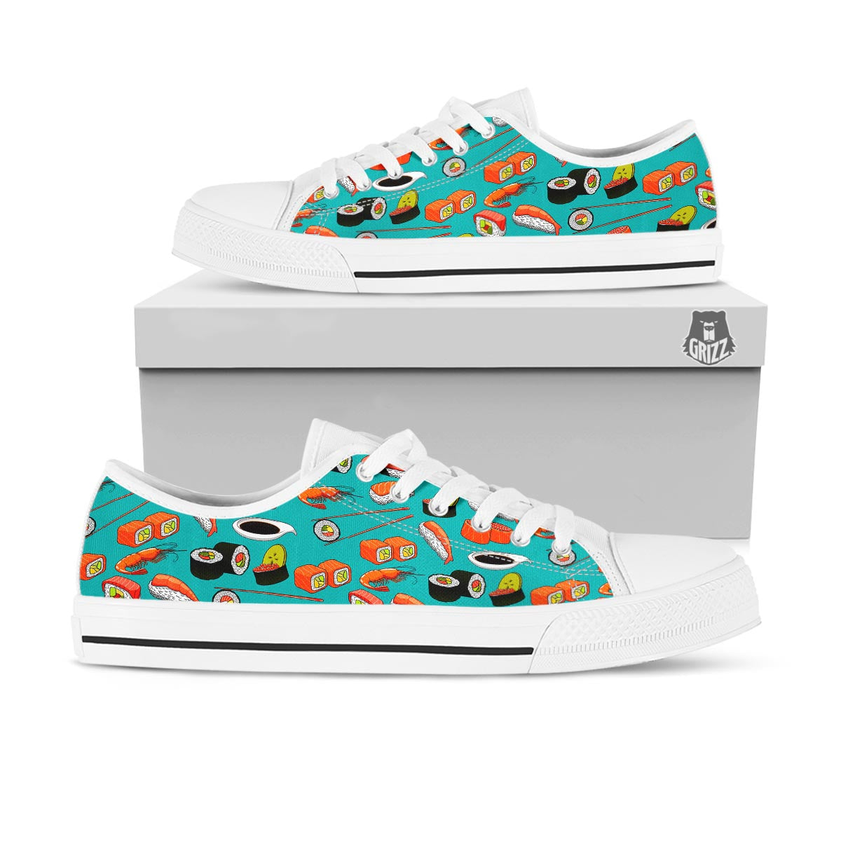 Rolls And Salmon Sushi Print Pattern White Low Top Shoes-grizzshop