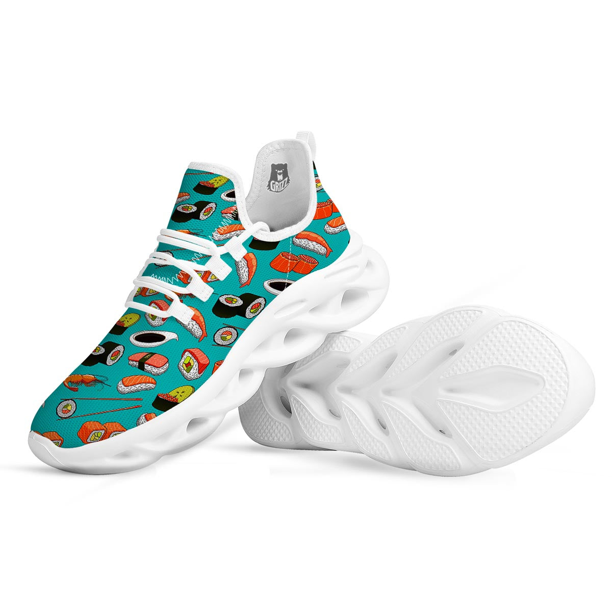 Rolls And Salmon Sushi Print Pattern White Running Shoes-grizzshop