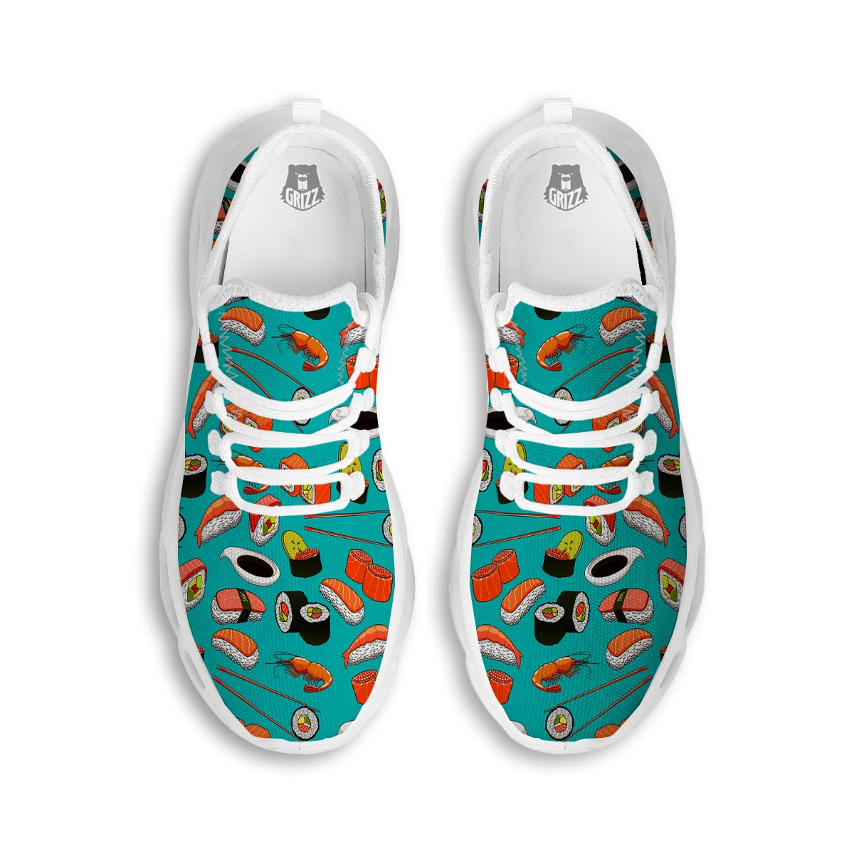 Rolls And Salmon Sushi Print Pattern White Running Shoes-grizzshop