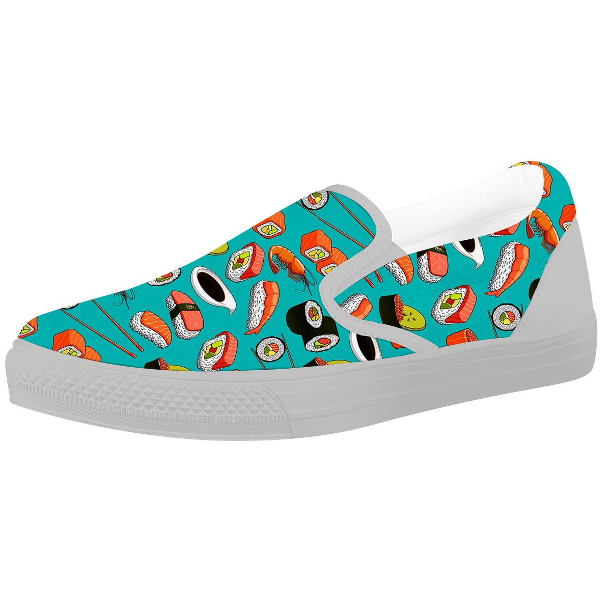 Rolls And Salmon Sushi Print Pattern White Slip On Shoes-grizzshop