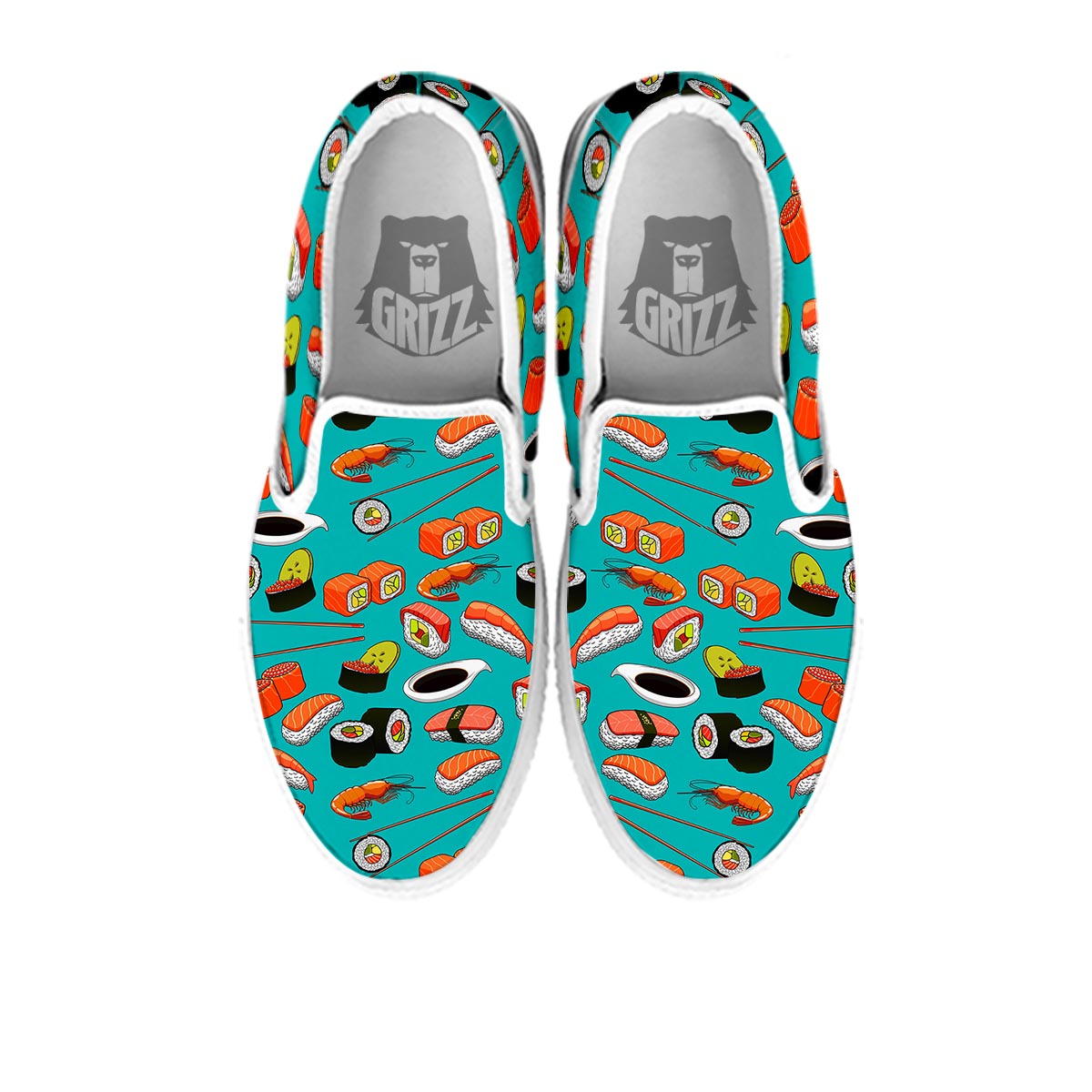 Rolls And Salmon Sushi Print Pattern White Slip On Shoes-grizzshop