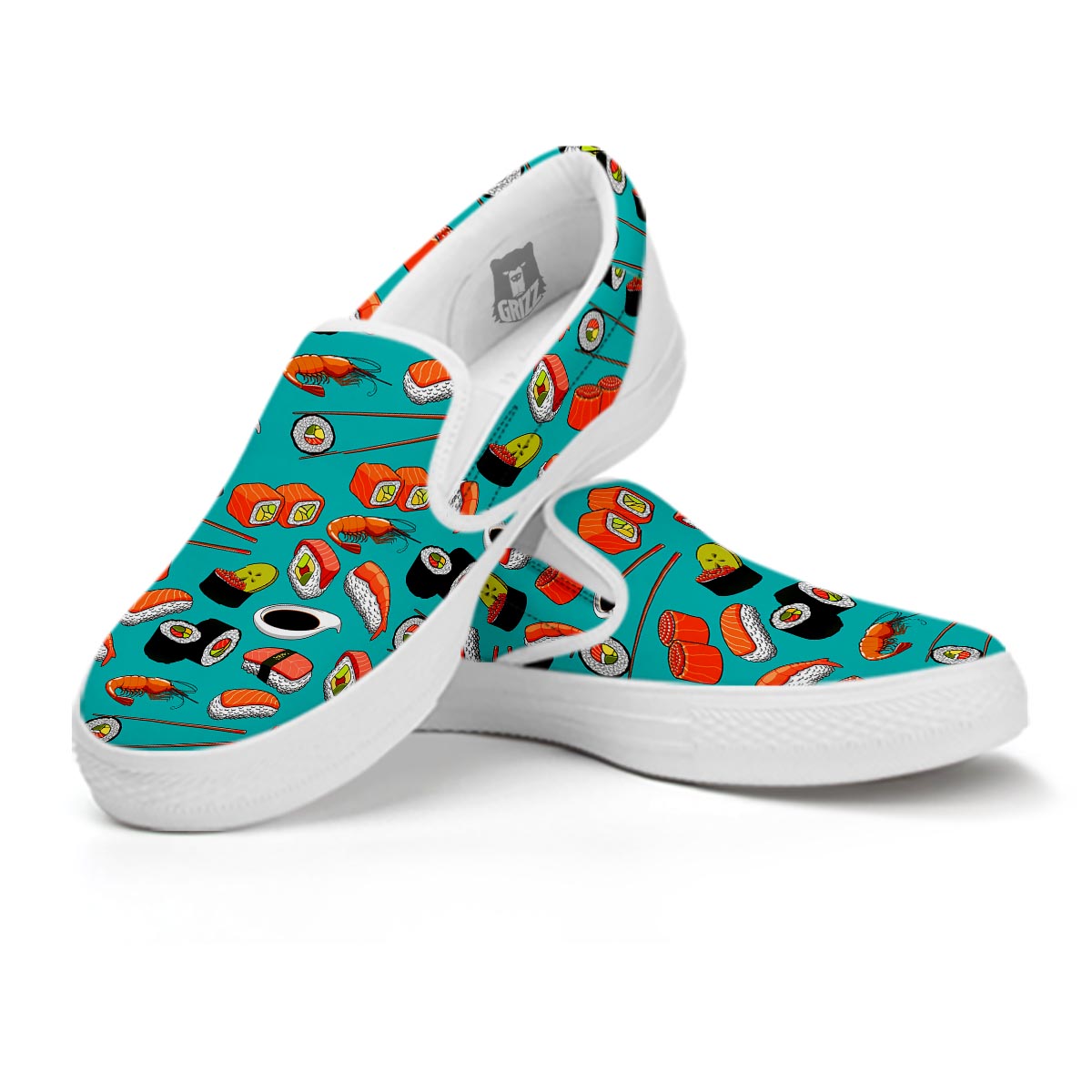 Rolls And Salmon Sushi Print Pattern White Slip On Shoes-grizzshop