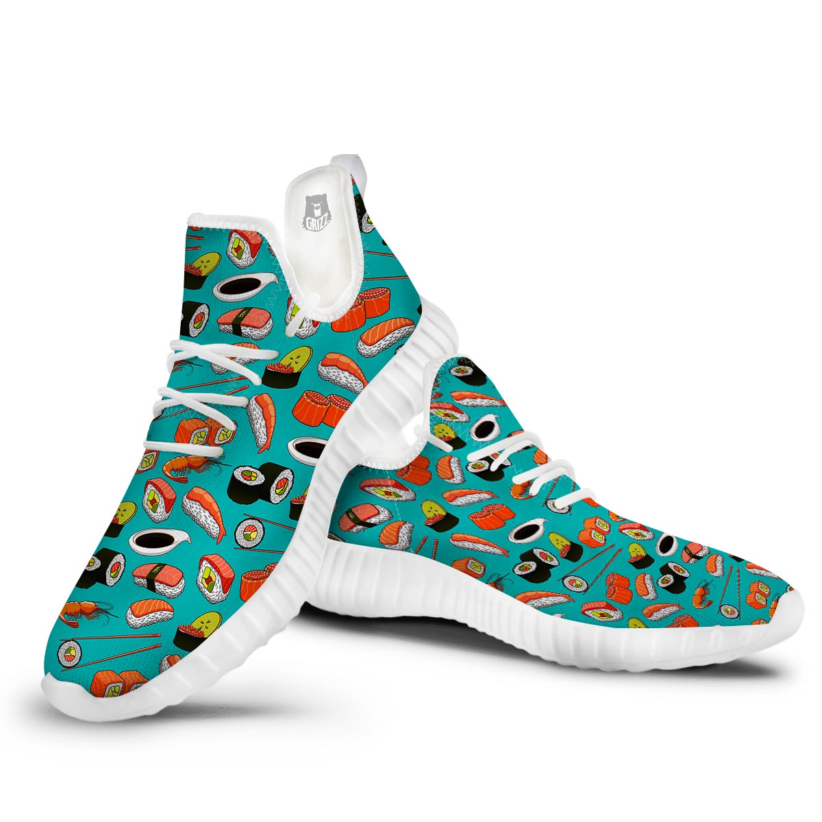Rolls And Salmon Sushi Print Pattern White Walking Shoes-grizzshop