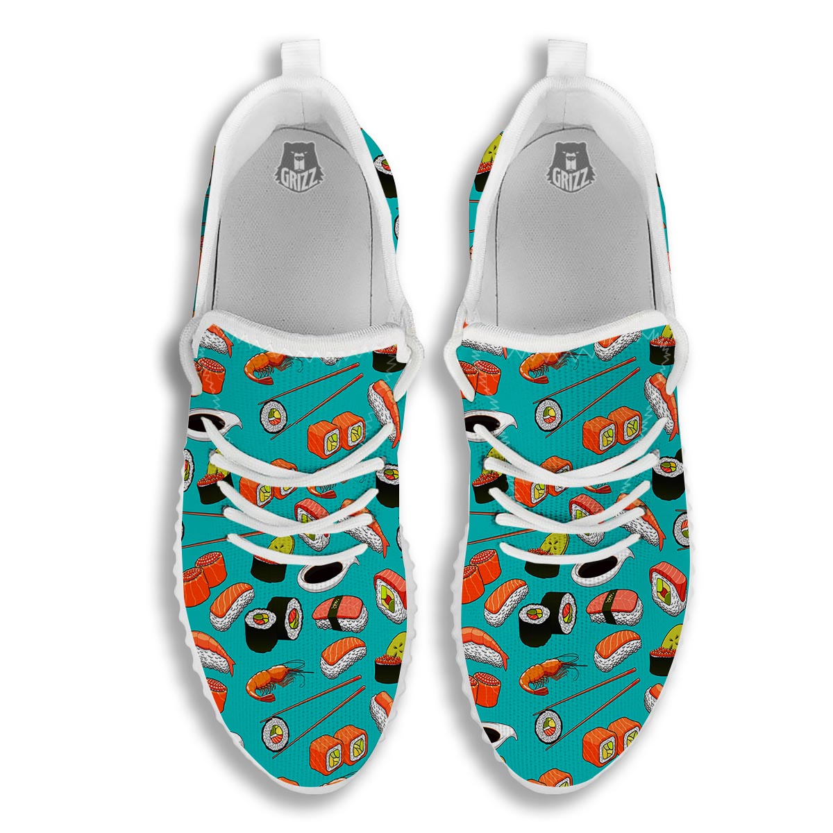 Rolls And Salmon Sushi Print Pattern White Walking Shoes-grizzshop