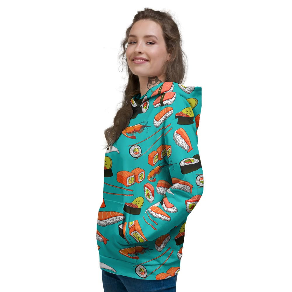 Rolls And Salmon Sushi Print Pattern Women's Hoodie-grizzshop