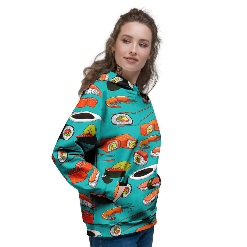 Rolls And Salmon Sushi Print Pattern Women's Hoodie-grizzshop