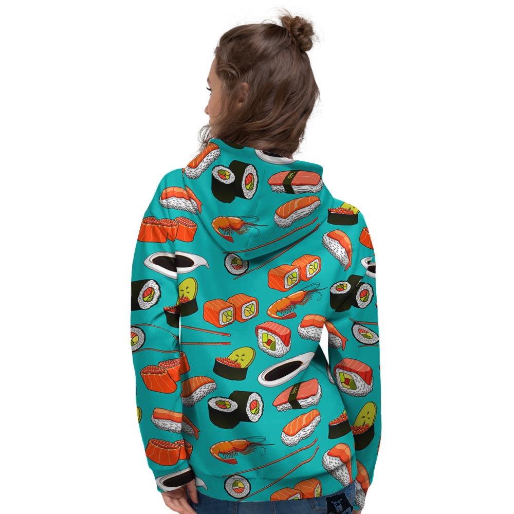 Rolls And Salmon Sushi Print Pattern Women's Hoodie-grizzshop